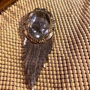 Vintage Faux Stone Brooch with Metal Dangles